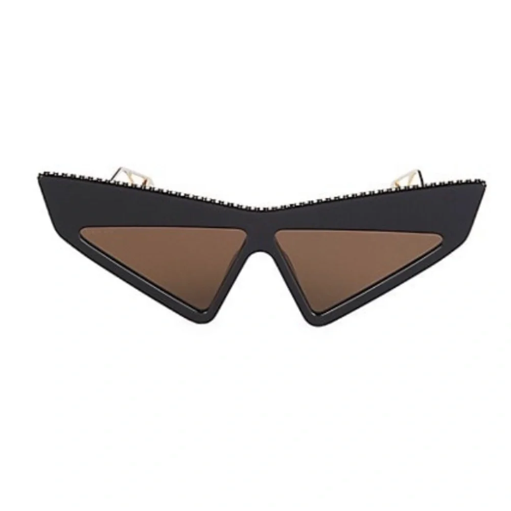 GUCCI Hollywood Forever GG0430S Crystal Mask Wing Black Gold Cateye Sunglasses